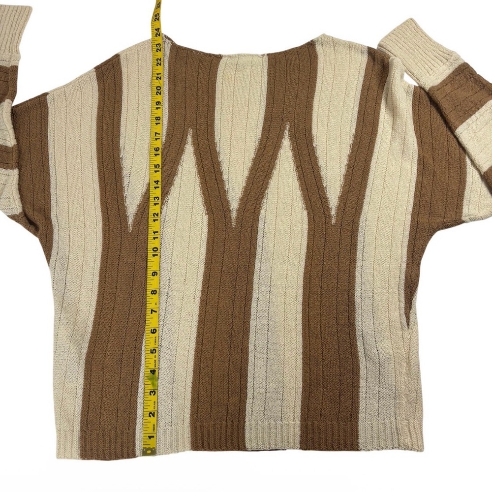 Chico’s Brown & Cream Striped Sweater Dolman Sleeve Oversized Boho Top - Picture 7 of 9